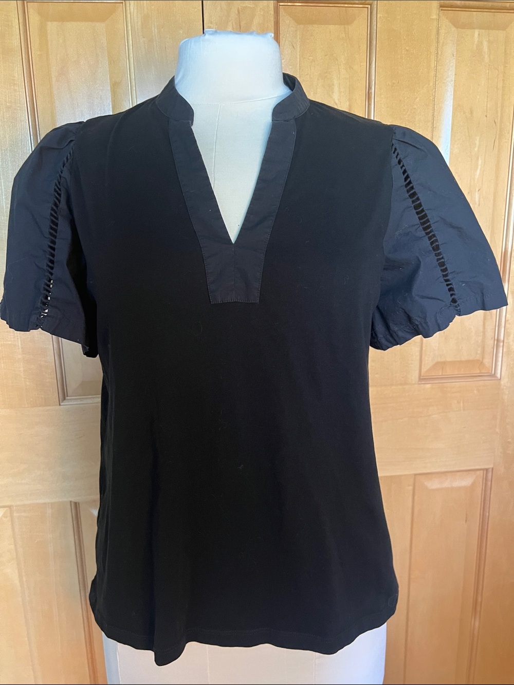 LOFT Black Split V-Neck Short Sleeve Blouse